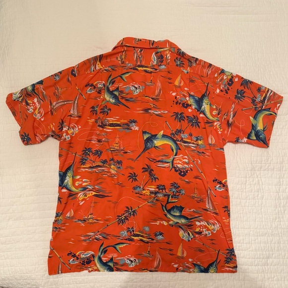 Polo Ralph Lauren Orange Swordfish Tropical Coastal Button Down Shirt Size Large - Picture 11 of 14